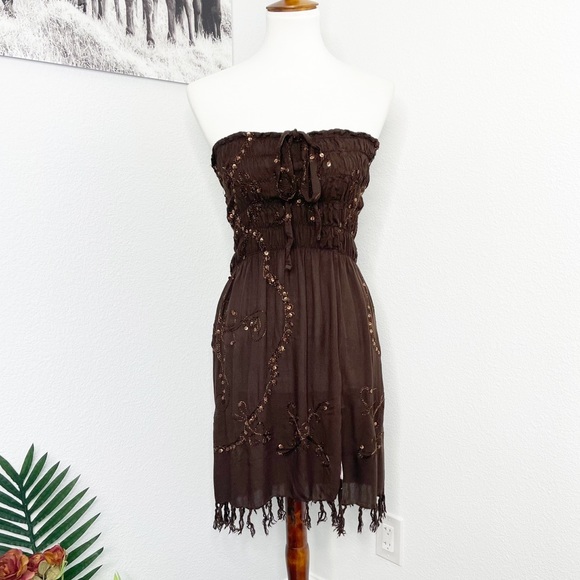 Other - Boho Swimsuit Beach Coverup Dress Brown